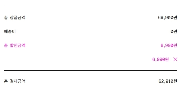 앤아더스토리즈 쿠폰 적용 후 총 할인금액 차감 및 최종 결제금액 변동 확인 화면